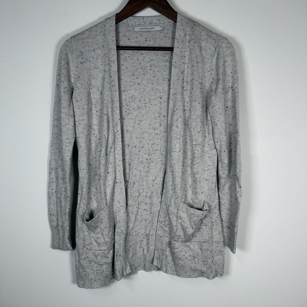 Stitches & Stripes Women's Sweater S Gray Black Speckled Career‎ Open Cardigan